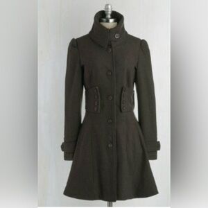 RD Style Elegant Military Style Fit & Flare Coat | High Collar | Structured
